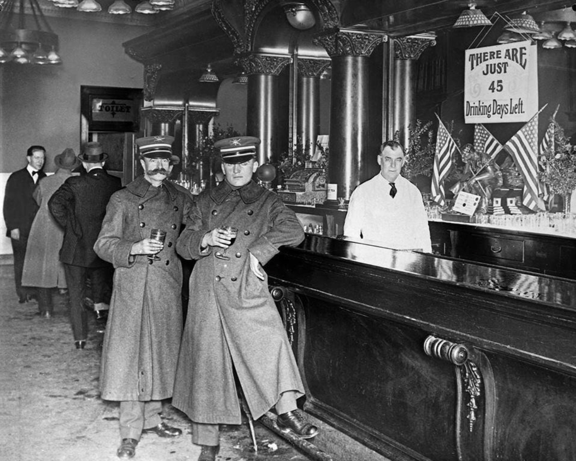Two American soldiers at a bar in Seattle just 45 days before Prohibition started